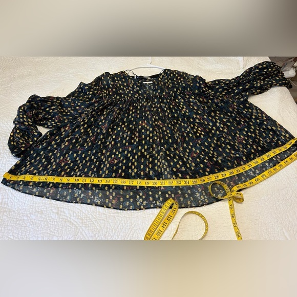 ZARA sheer with metallic thread blue floral printed blouse. Size XL.Boho chic. - Picture 6 of 7